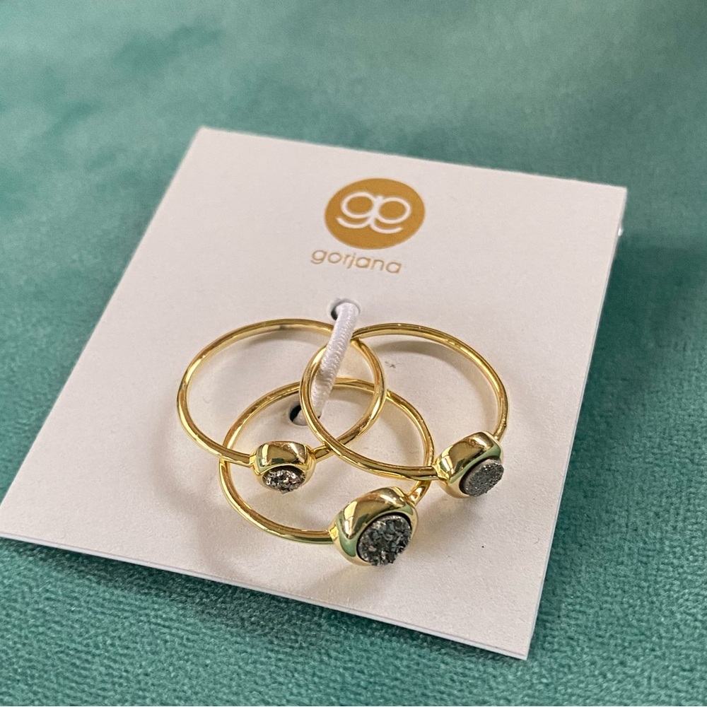 gorjana Astoria Ring Set gold with silver druzy - size 7 NWT